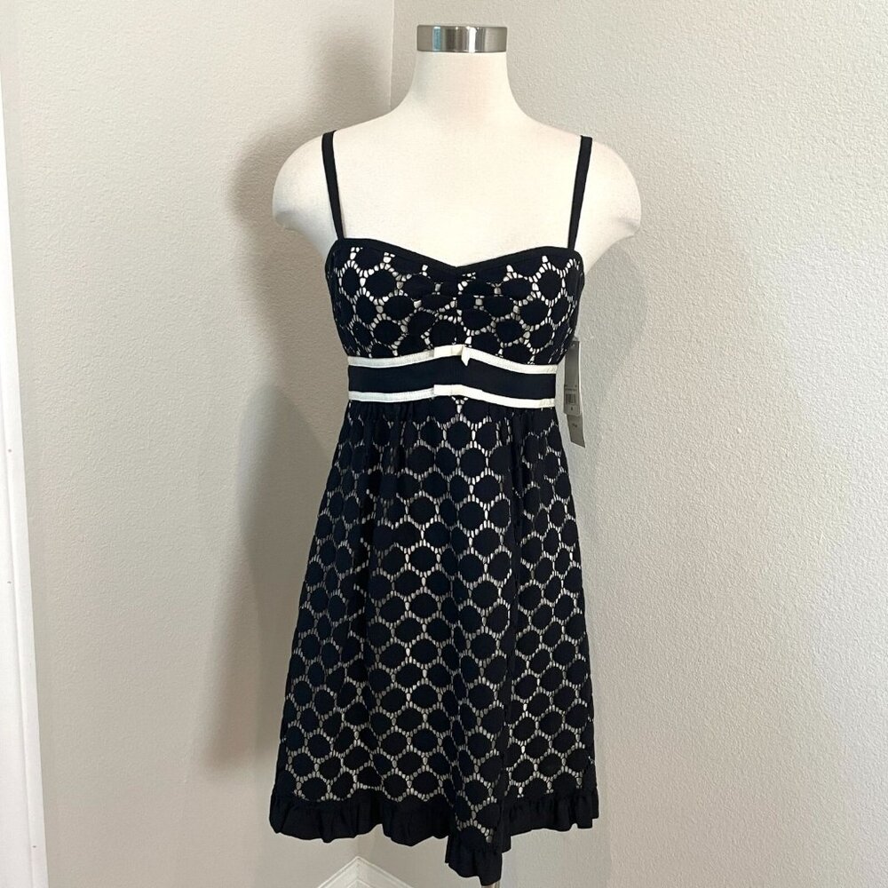 NEW $375 Nanette Lepore Womens 4 Day Dreamin Dress Black White Babydoll